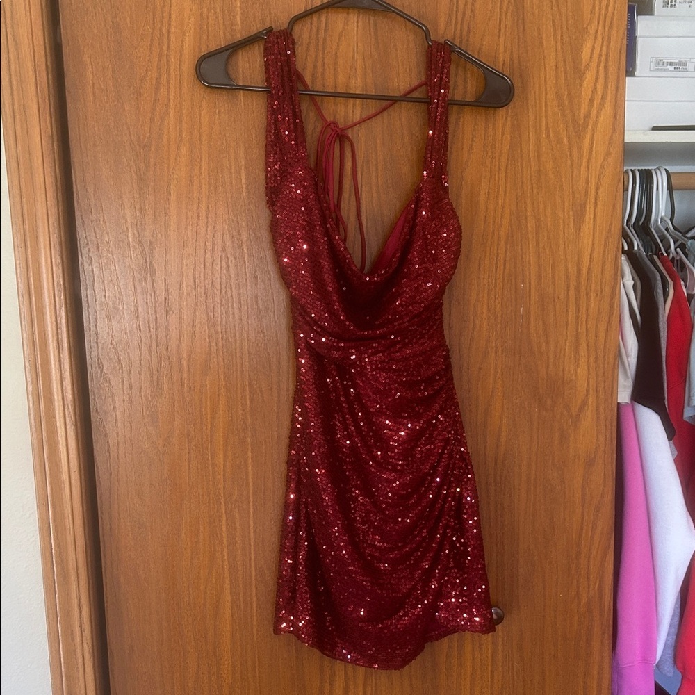 Lucy in the Sky Sparkling Burgundy Backless Dress